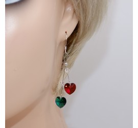 Boucles d'oreilles artisanale Coeur Rouge et Vert