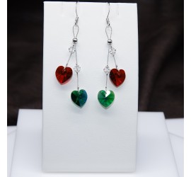 Boucles d'oreilles artisanale Coeur Rouge et Vert