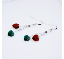 Boucles d'oreilles artisanale Coeur Rouge et Vert