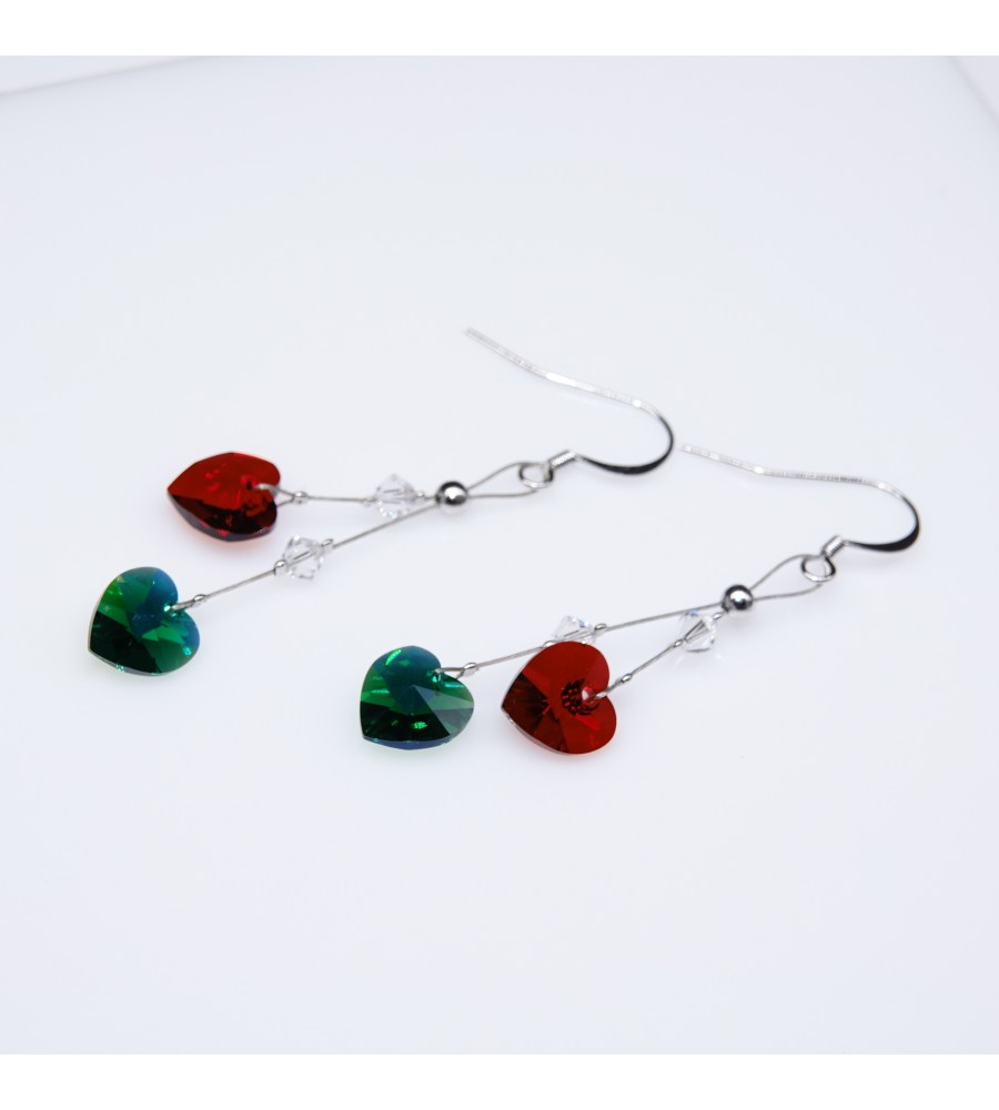 Boucles d'oreilles artisanale Coeur Rouge et Vert