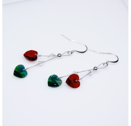 Boucles d'oreilles artisanale Coeur Rouge et Vert