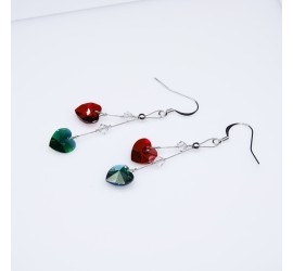 Boucles d'oreilles artisanale Coeur Rouge et Vert