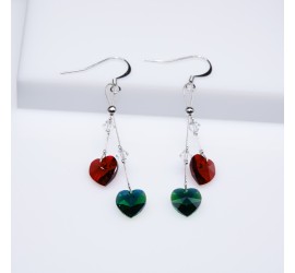 Boucles d'oreilles artisanale Coeur Rouge et Vert