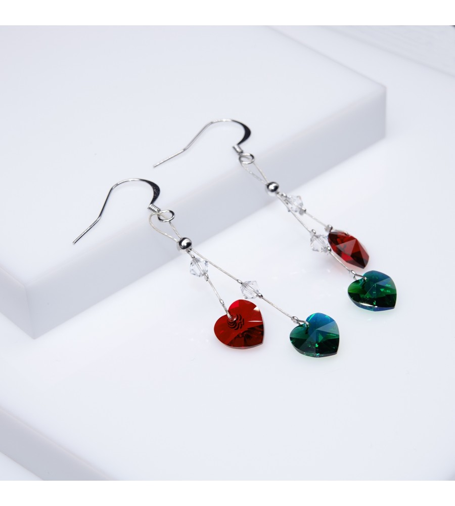 Boucles D'Oreilles Pendantes Cœur Fuchsia - Pierre Sur Crochet Argenté - Neuf Avec étiquettes
