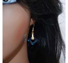 Boucles d'oreilles artisanale Carré Bleu