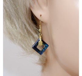 Boucles d'oreilles artisanale Carré Bleu